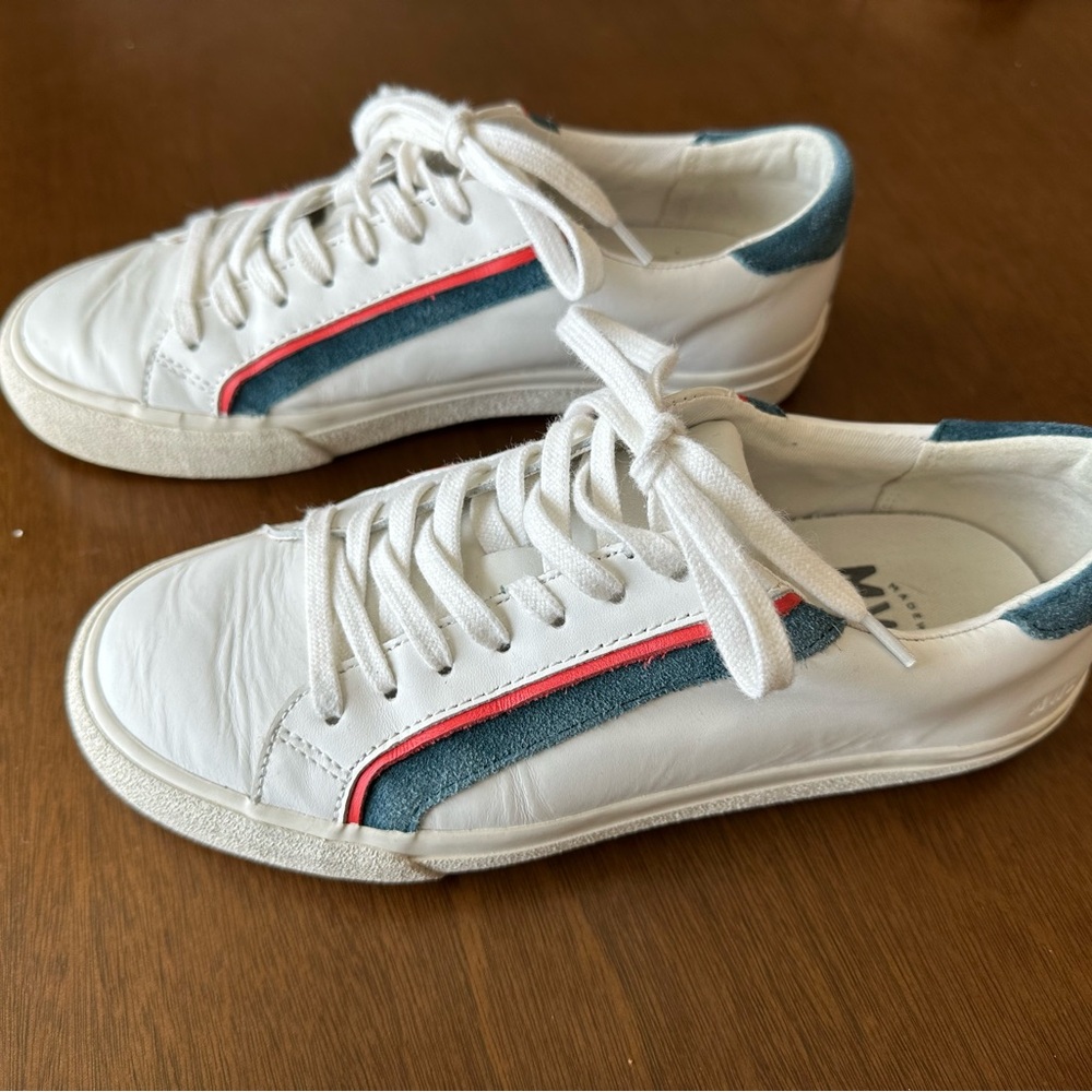 Madewell White Sneakers with Red and Blue Stripes
